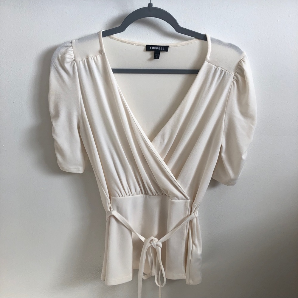 EXPRESS White Wrapped Peplum Blouse